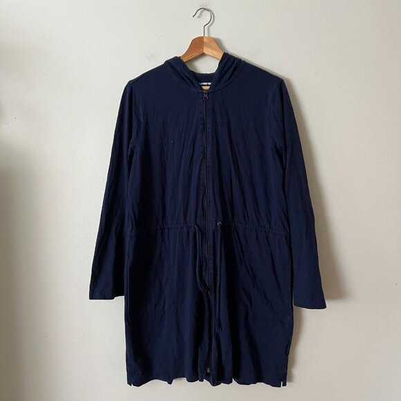 Lands' End Full Zip Hooded Swim Coverup Navy Blue Women's Size L - Picture 1 of 9